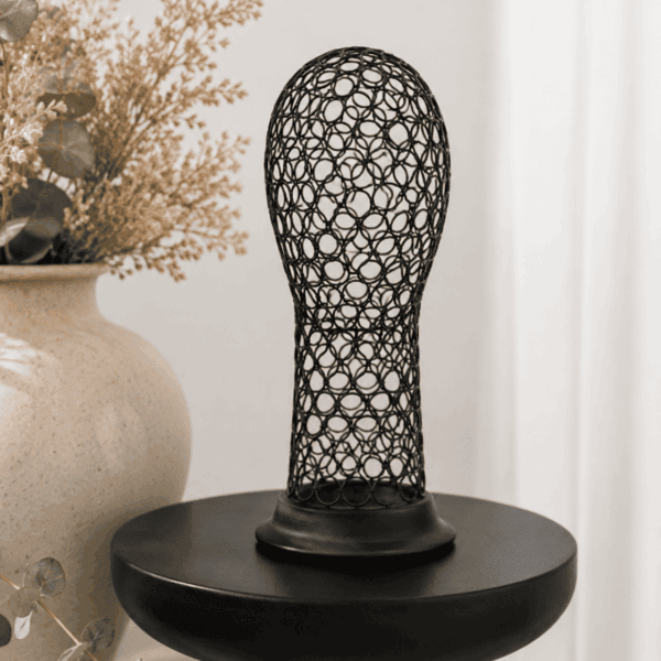Black Metal mesh hat Holder, Wig Display Stand (16.5 inches)