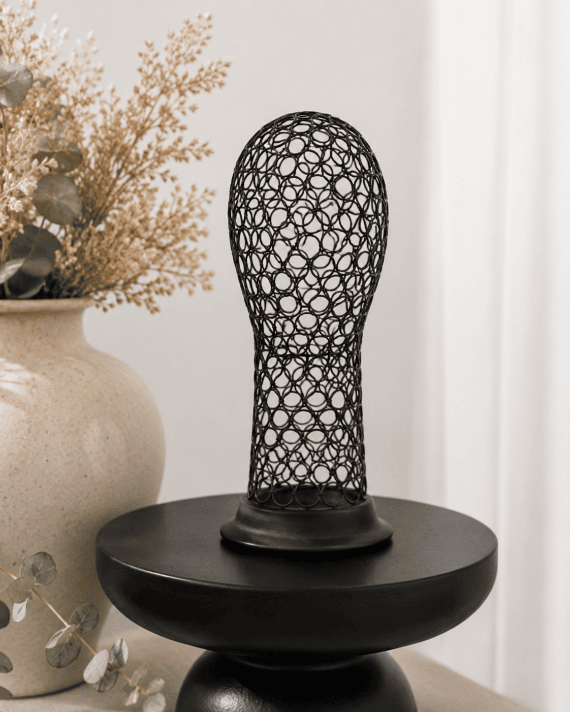 Black Metal mesh hat Holder, Wig Display Stand (16.5 inches)